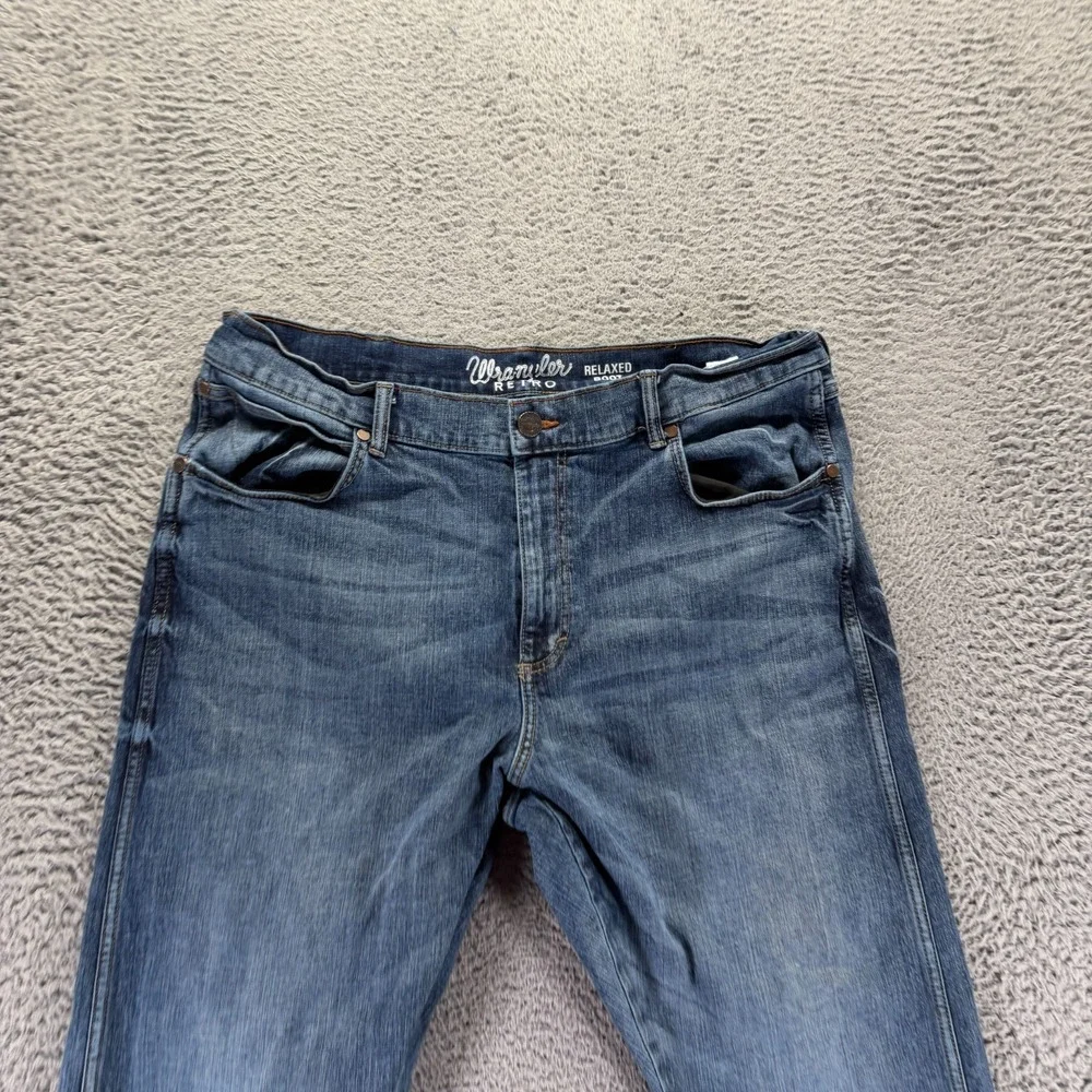 Wrangler Retro Jeans Mens 36x32 Blue Cotton Denim Bootcut Relaxed Faded Stretch
